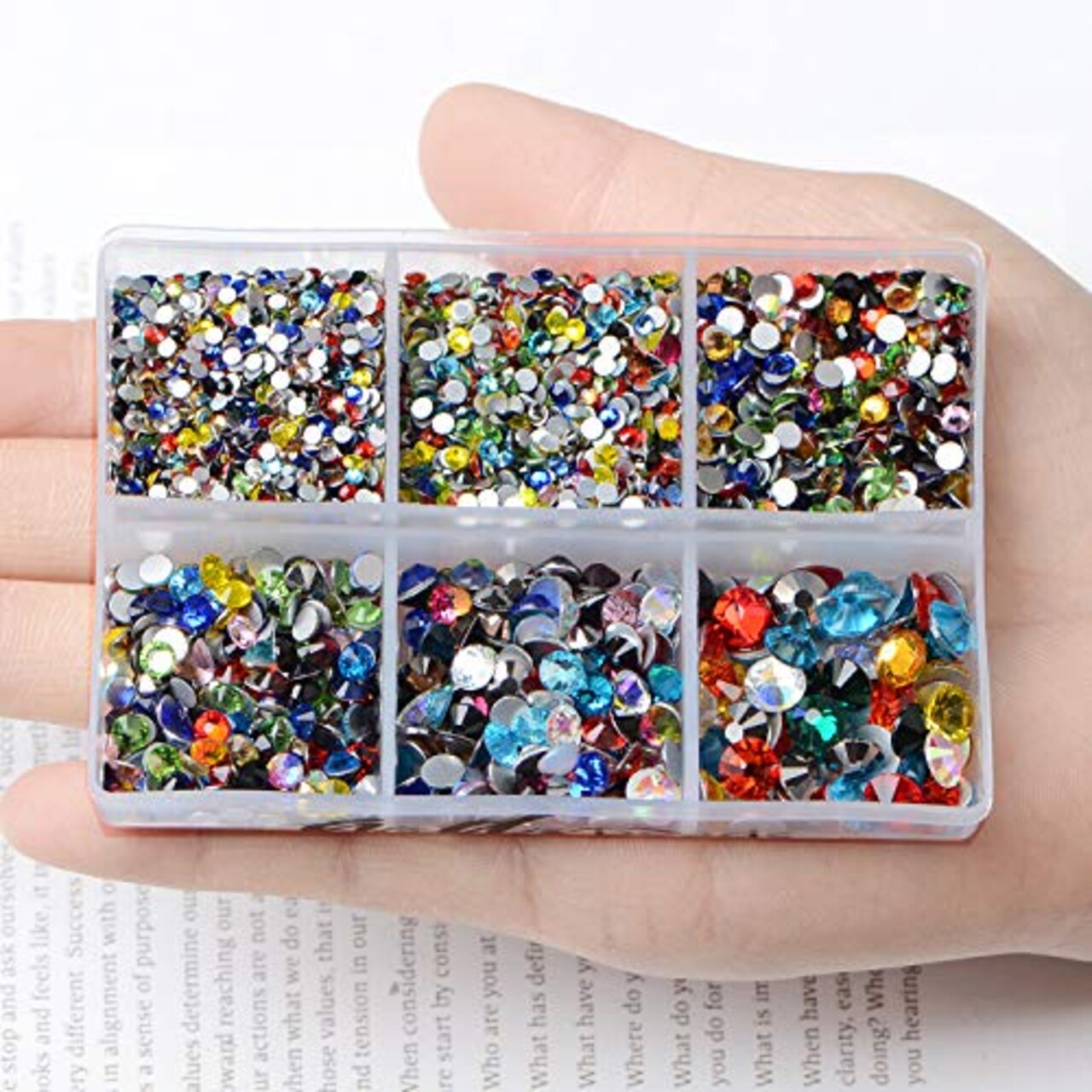 4300 Pieces Flat Back Nail Art Rhinestones Round Beads 6 Sizes (2-6.5mm) with Storage Organizer Box,Rhinestones Picking Pen for Nail Art Phone Decorations Crafts DIY (Mixed Color)